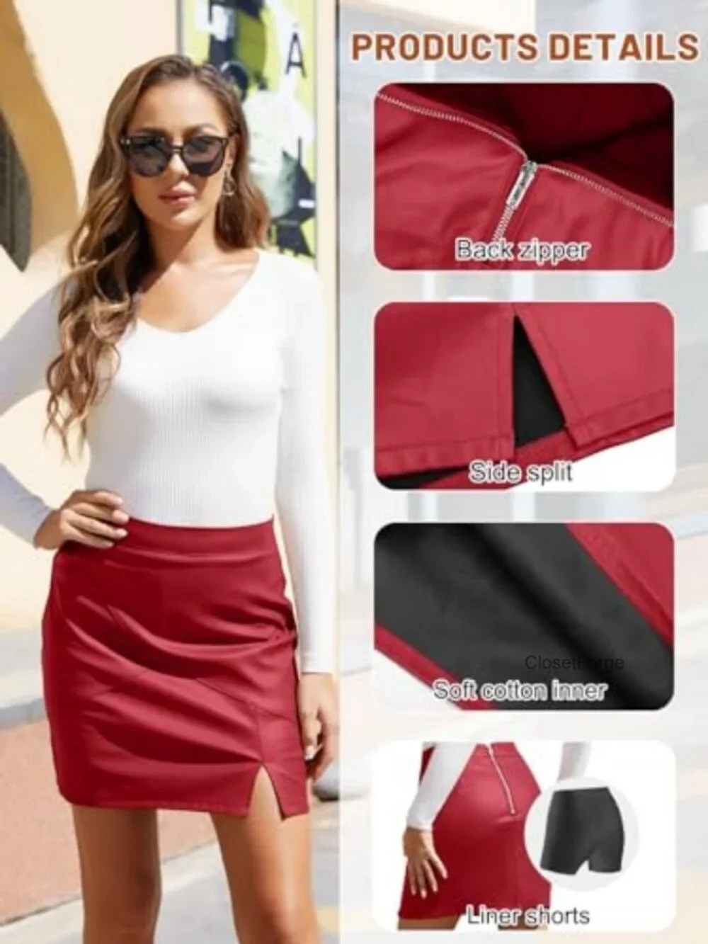 Women's Faux Leather High Waisted Bodycon Pencil Mini Skirt with Built-in Shorts